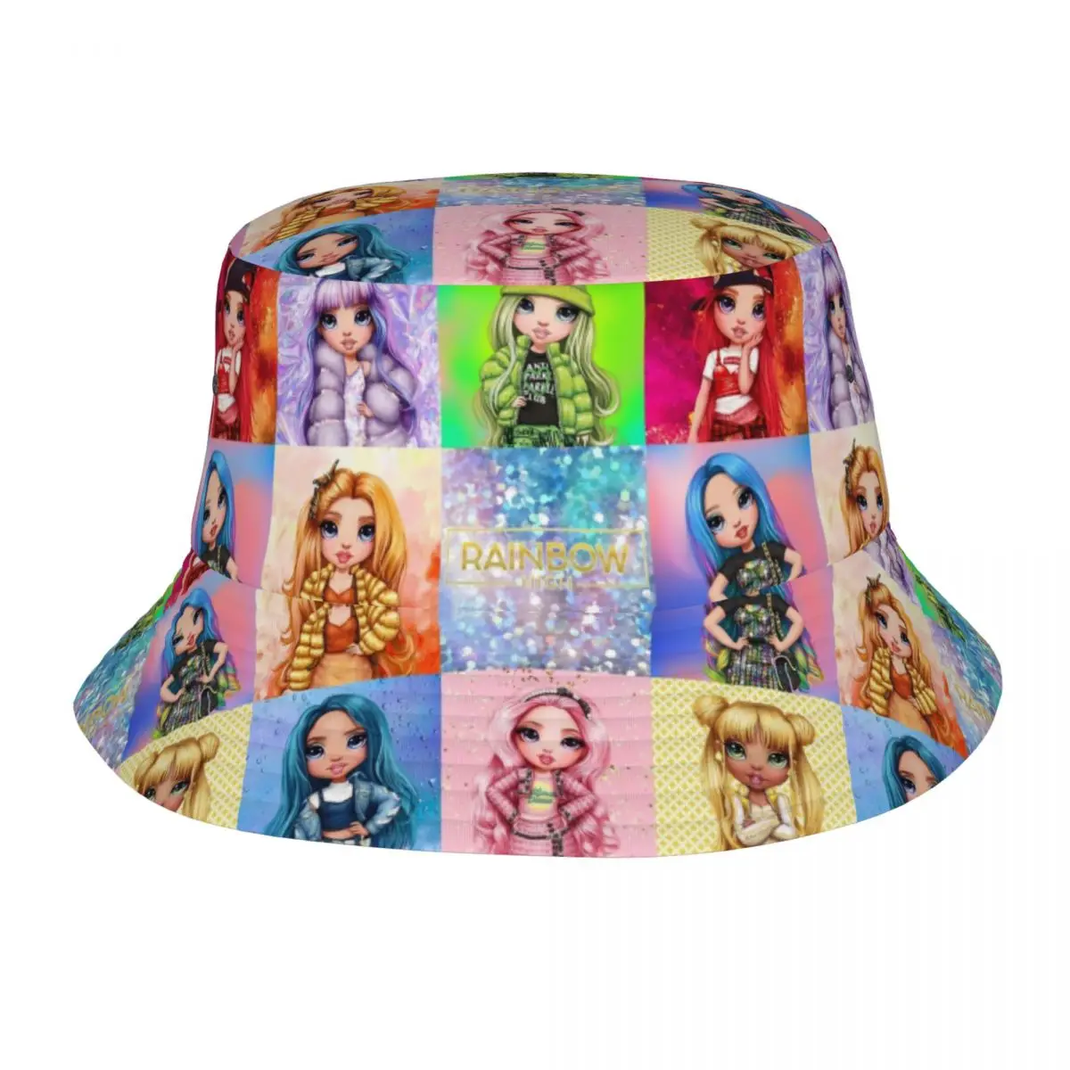 

Streetwear Rainbow High Girls Bucket Hats Unisex Foldable Outdoor Fisherman Cap Spring Picnic Headwear Bob Hat