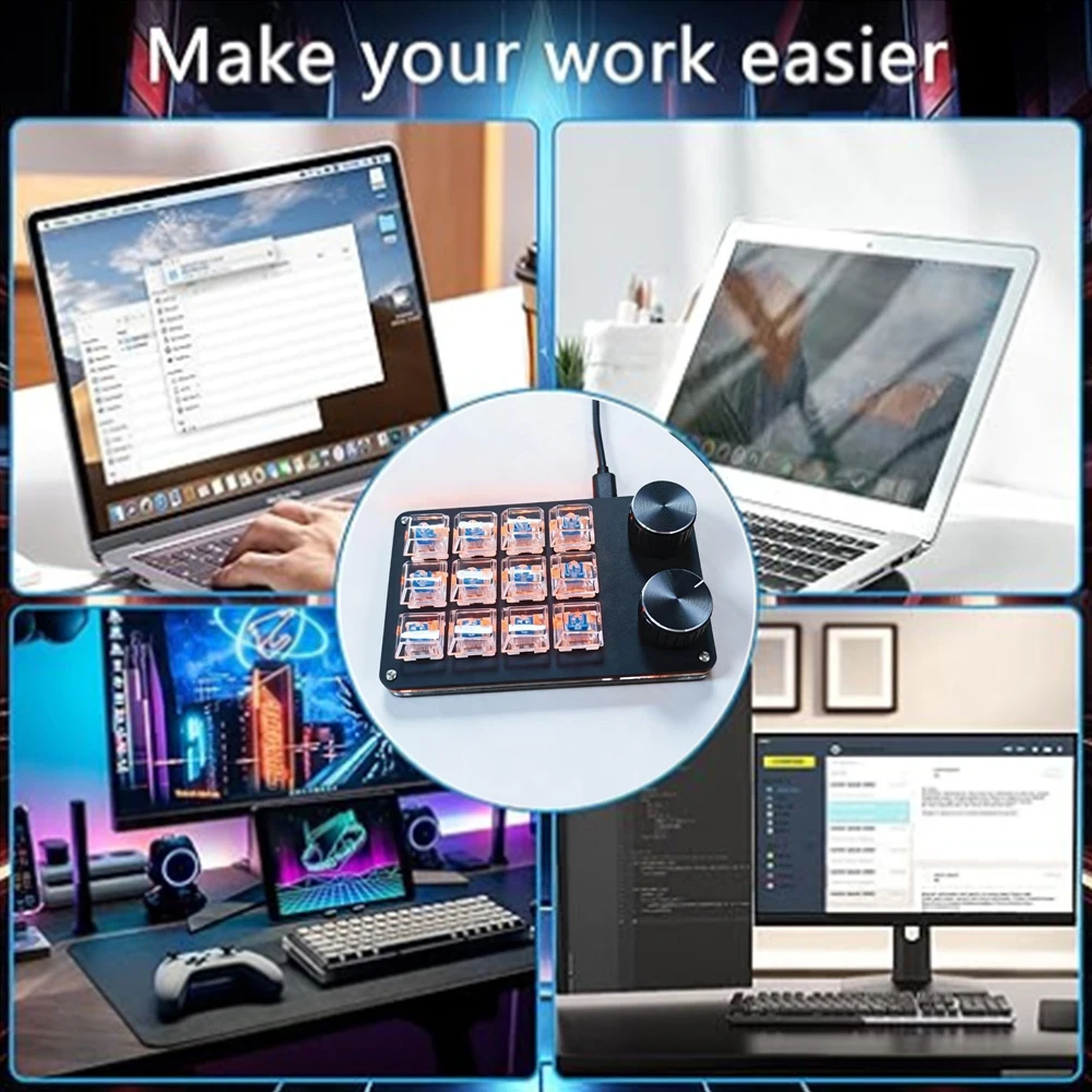 12-Keys Multi-Functional Editing Keyboard, 6-Layer Macro Recording, Full-Key Customization, One-Step Operation for Control - 4