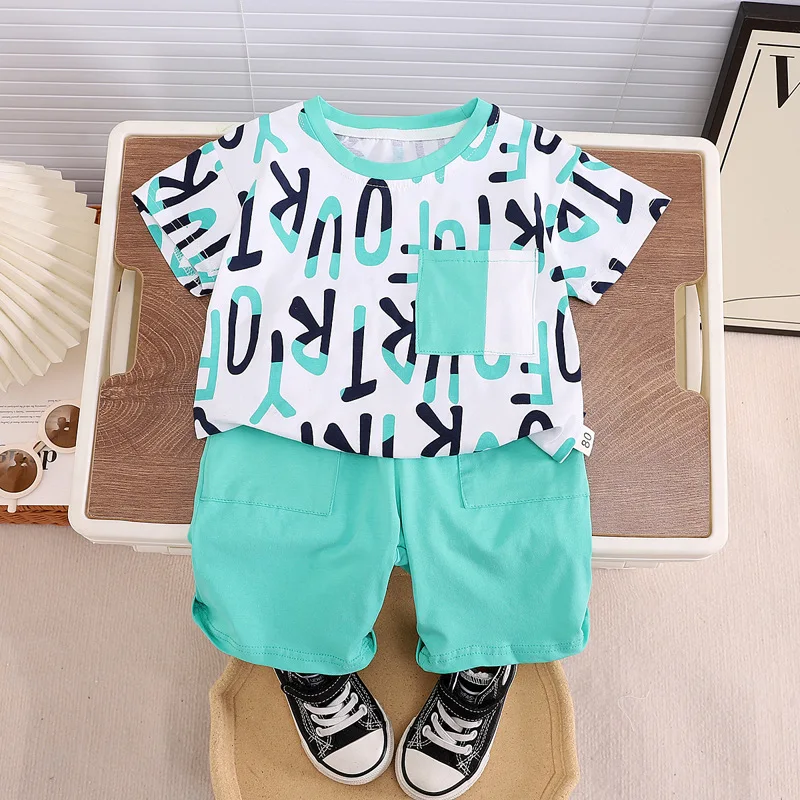 

Toddler Summer Set 2024 Luxury Letter Short Sleeve T-shirts and Shorts Infant Boys Clothes Outfits 2PCS Baby Boutique Clothing