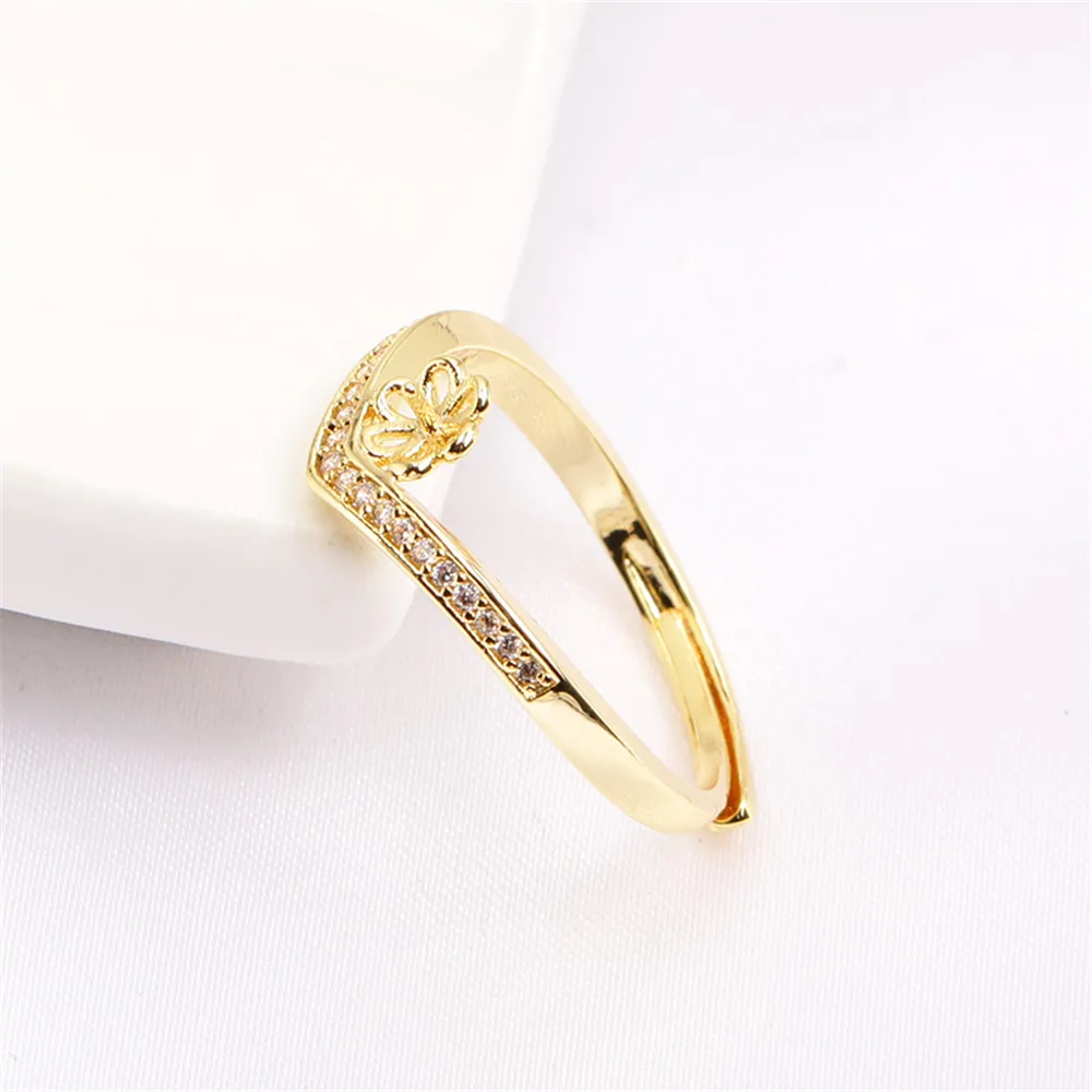 Domestic 14k Gold Plated Genuine Gold Color Protection Inlaid with Zircon Pearl Ring Adjustable DIY Accessories Simple