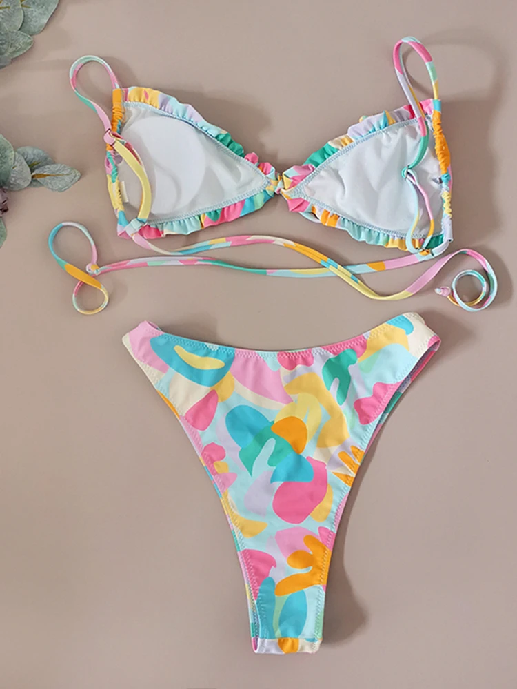 Sexy Ruffle Bikini Set High Cut Swimsuit in Swimsuits