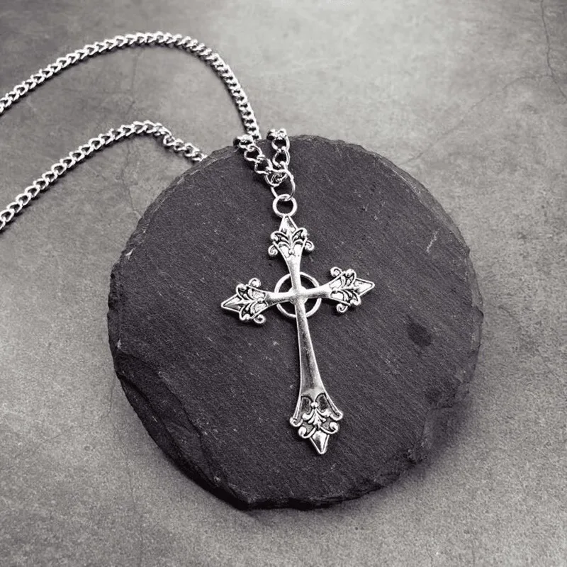 Y2k Rose Cross Pendant Necklaces Hip Hop Fashion Cross Choker Vintage Floral Jewelry Charm for Women Men Street Wear Accessories 5