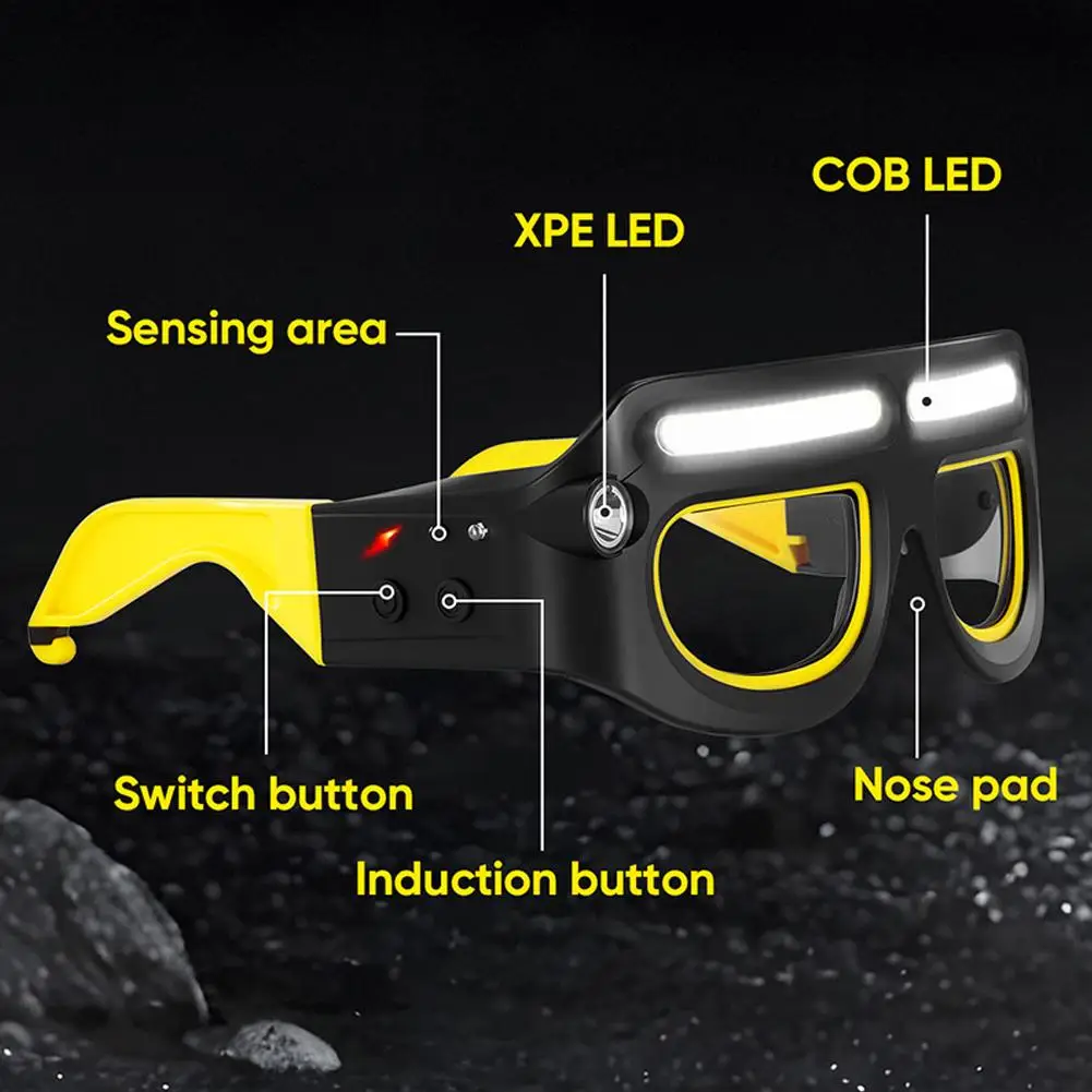 모션 센서 충전식 LED 안전 안경 헤드라이트, 5가지 모드 5W 800 루멘, 탈착식 다기능 방수 헤드라이트