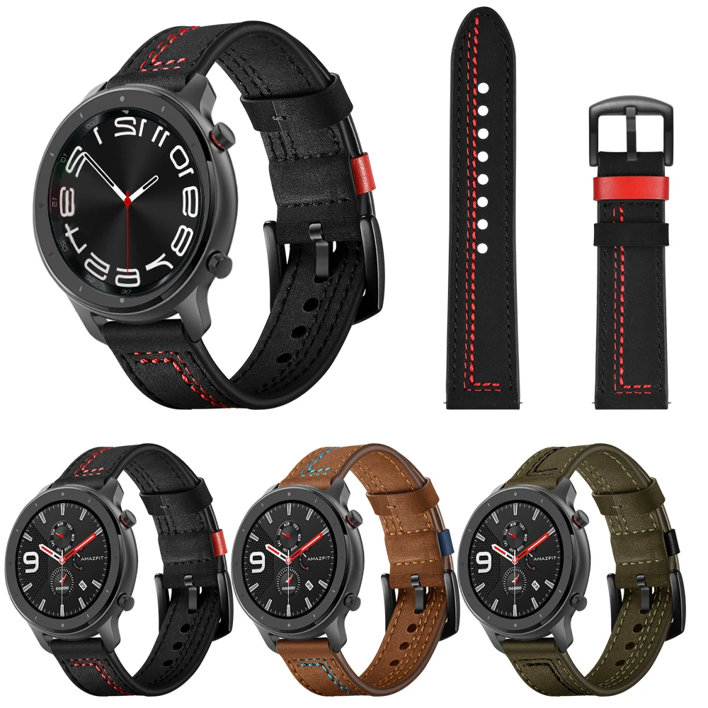 22mm20mm Leather strap For Huawei Watch GT2 GT/Samsung Galaxy Watch6 5 4 3/Active sport breathable bracelet band For Amazfit GTR