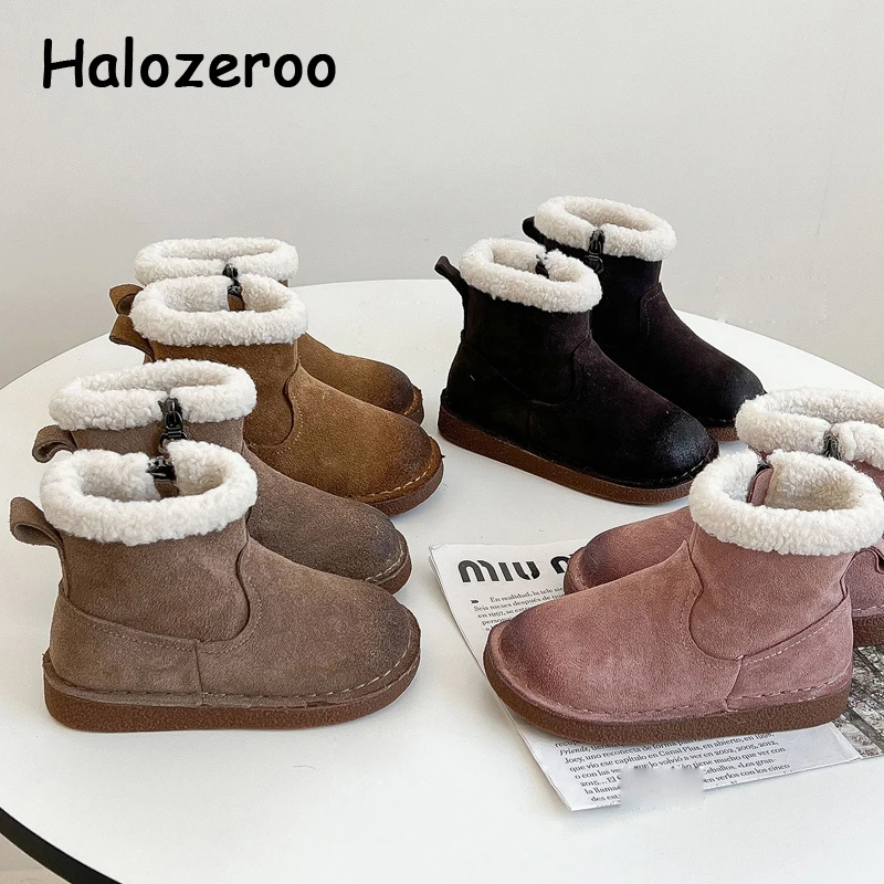 

Winter Kids Fur Snow Boots Baby Girls Brand Shoes Toddler Fashion Boots Children Genuine Leather Ankle Shoes Boys Brown Shoes