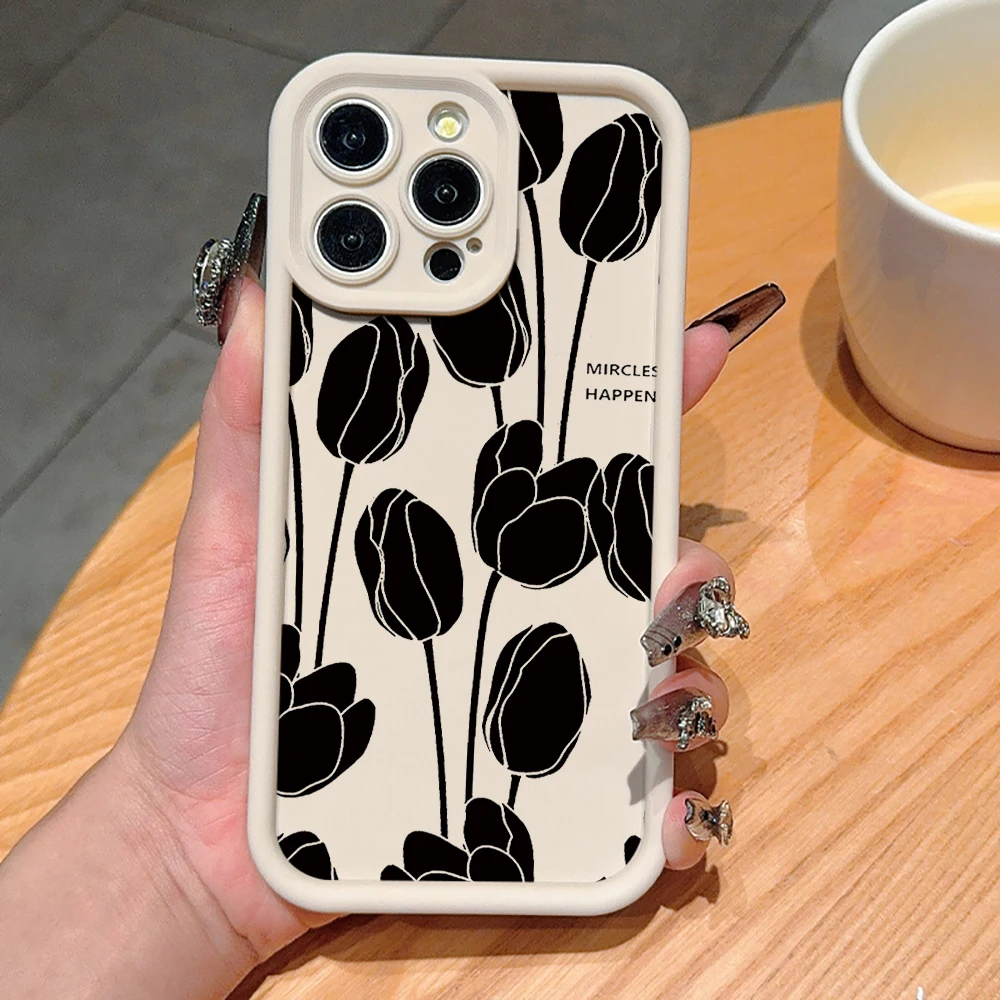 Elegant Black and White Silhouette Tulips Phone Case