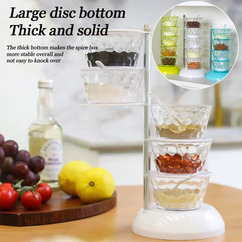 

Vertical Rotatable Seasoning Box with Transparent Rotating Design Spice Box for Salt Jar Spoon Storage Rack Kitchen Accessories