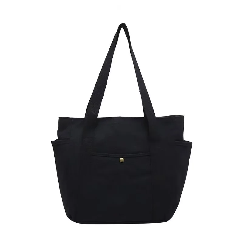 Canvas Women's Large Capacity Multiple Outer Pocket Zipper Shoulder Bag Student Handbag Shopping_voghion.com