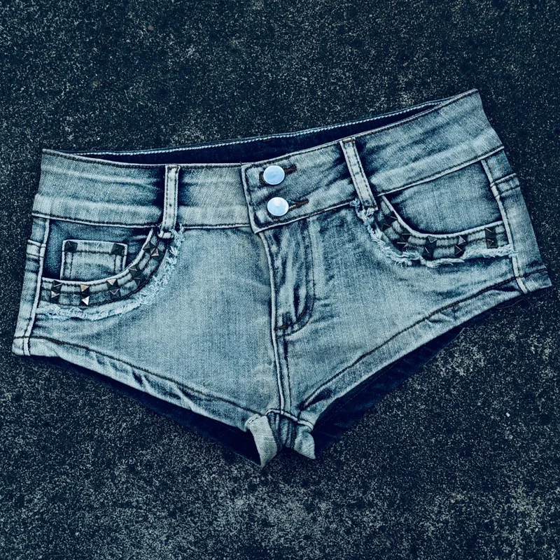 2026 Summer New Old Rivet Denim Shorts Women's Super Ultra Low Waist Design Hot Girls Y2k Jeans Shorts