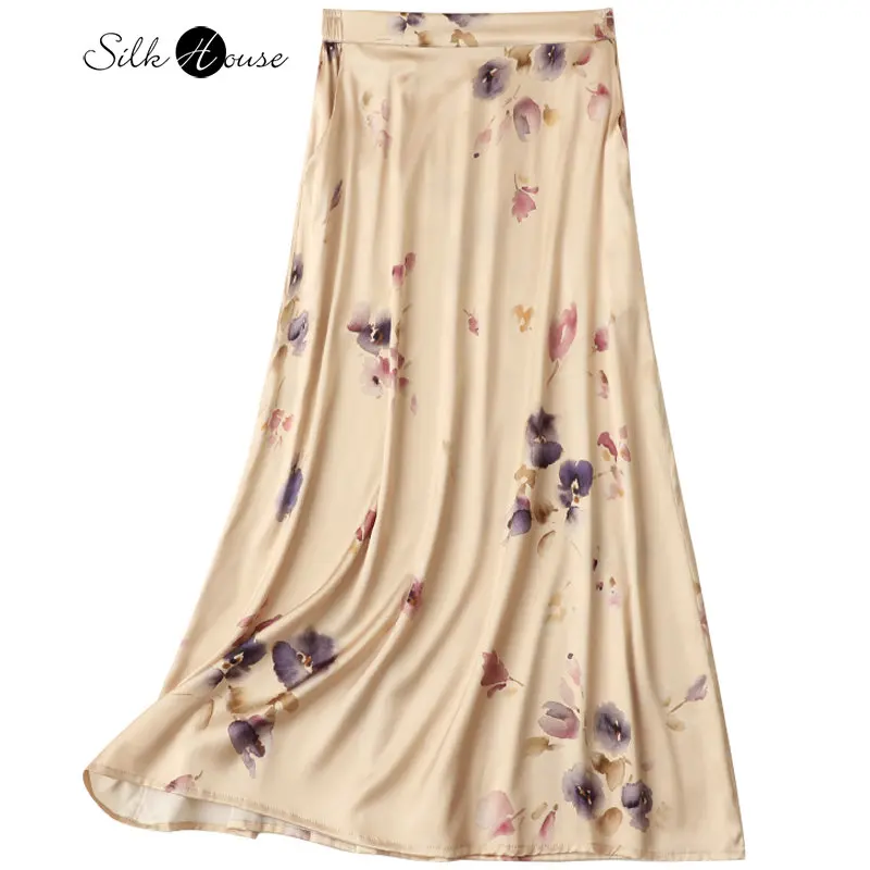 2023-summer-fashion-new-silk-elastic-waist-versatile-style-mid-length-mulberry-silk-printed-a-line-skirt