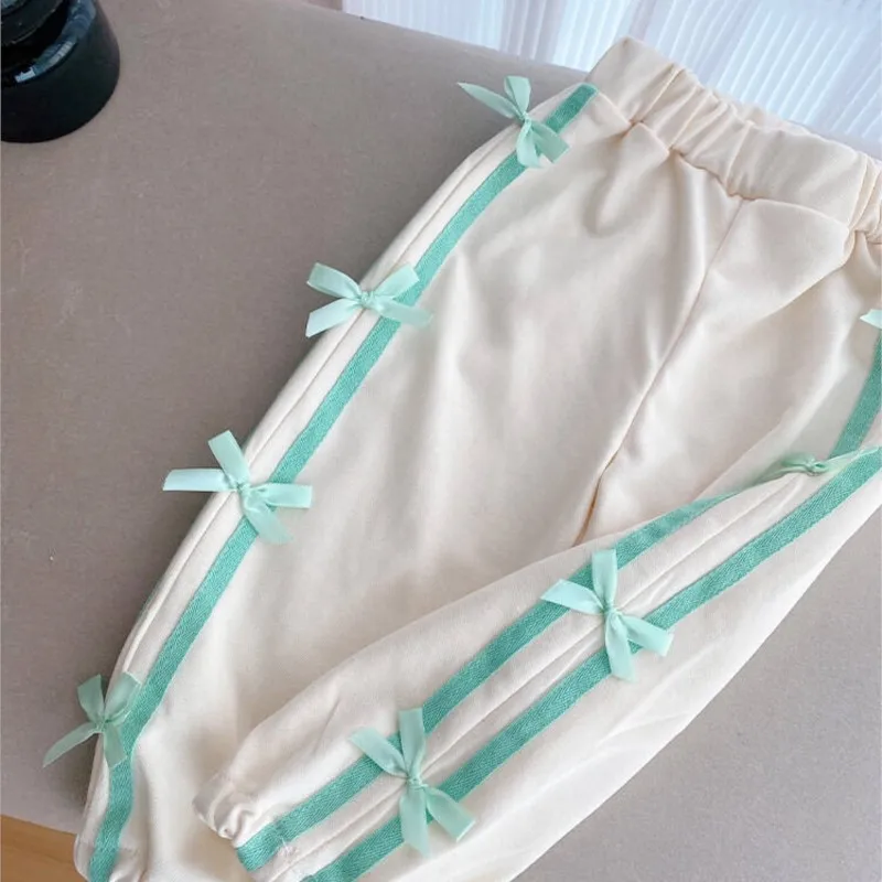 Fashion Baby Girl Bow Sweatpants Casual Stripe Pants Loose Infant Child Cute Sport Trousers Spring Autumn Baby Clothes 1-5Y