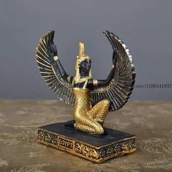Egyptian Goddess Resin Sculpture Handicrafts Souvenir Ornaments Spreading Wings And Kneeling On The Ground Shape Decoration