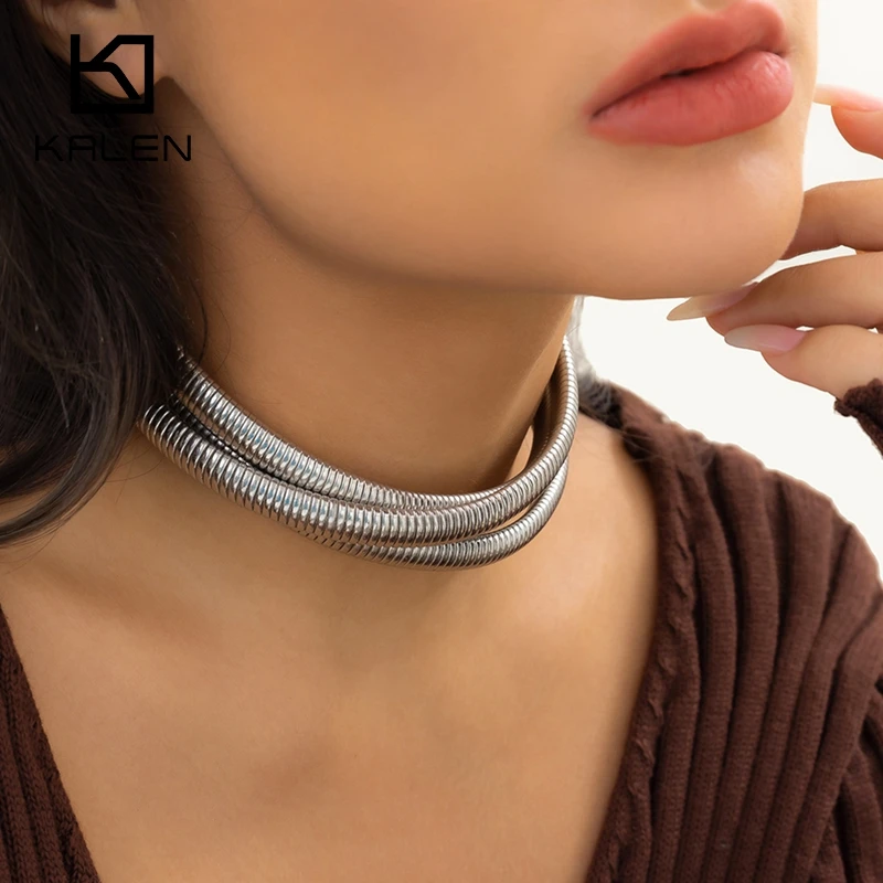 

KALEN Stainless Steel Torques For Women Gold Color Cuff Choker Necklaces Mujer Exaggerate Statement Jewelry Girls Accessory