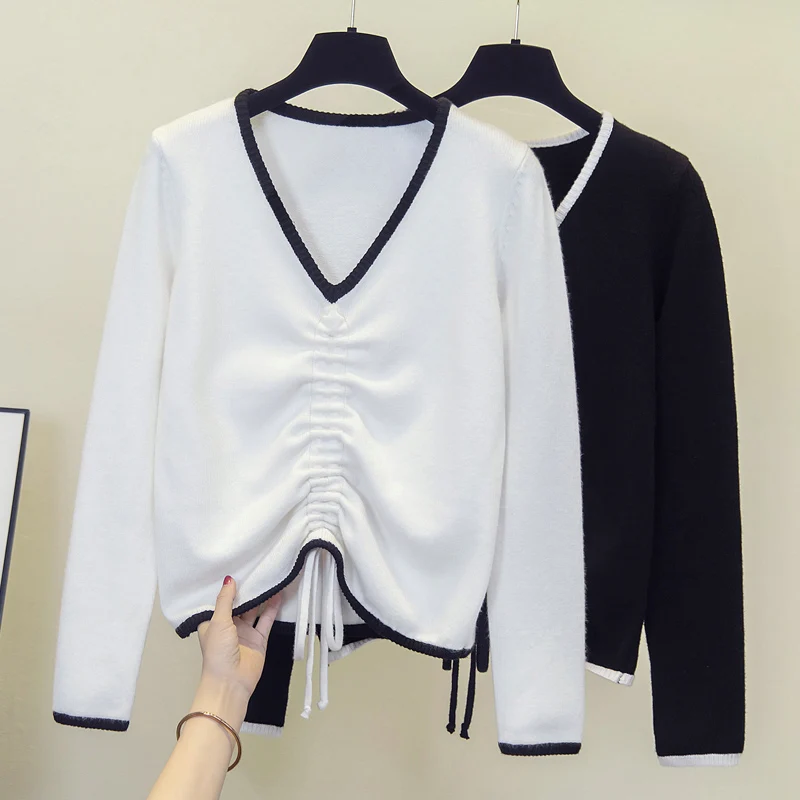 

Стильный вязаный свитер с цветными застежками, пуловер, Женские винтажные Модные свободные топы Для дам, осенне-зимний джемпер с длинным рукавом и V-образным вырезом, 2023