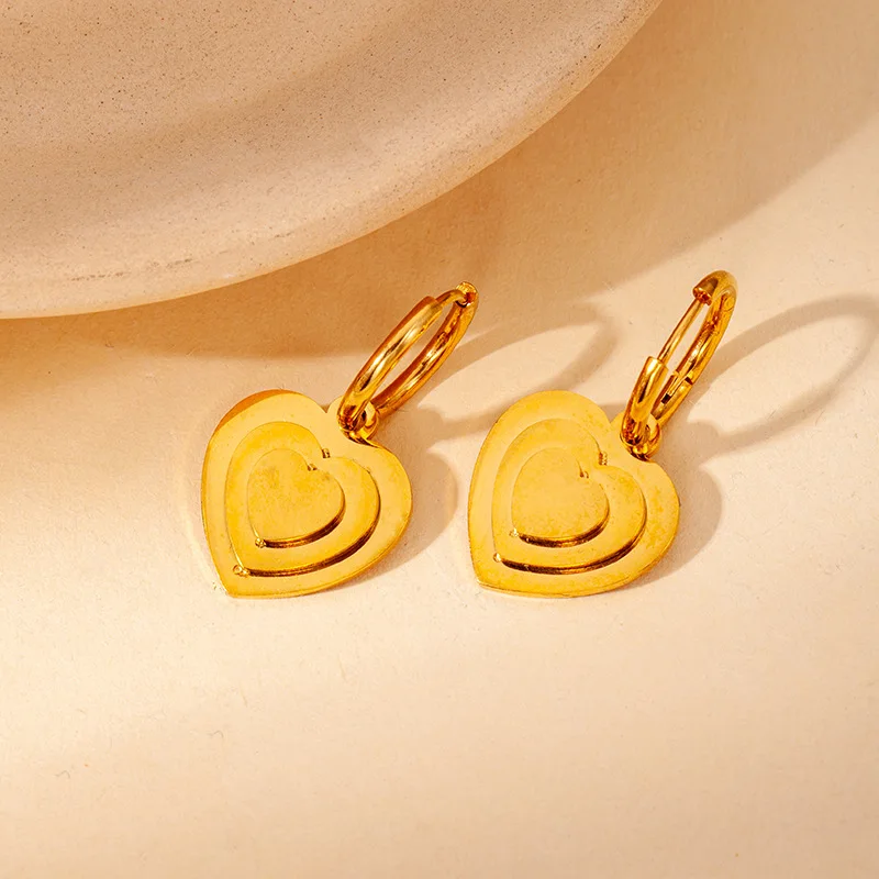 Handmade Stainless Steel Heart Layered Earrings For Women 18K Gold Plated Metal Waterproof Jewelry 2