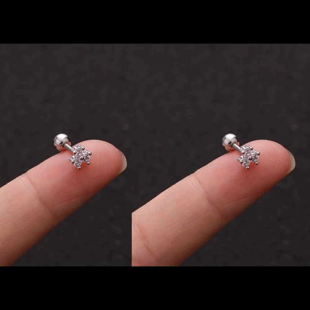 2PC 16G Fully Titanium Steel Small Cartilage Stud Earring Cubic Zirconia Helix Tragus Conch Screw Back Earring Piercing Jewelry 