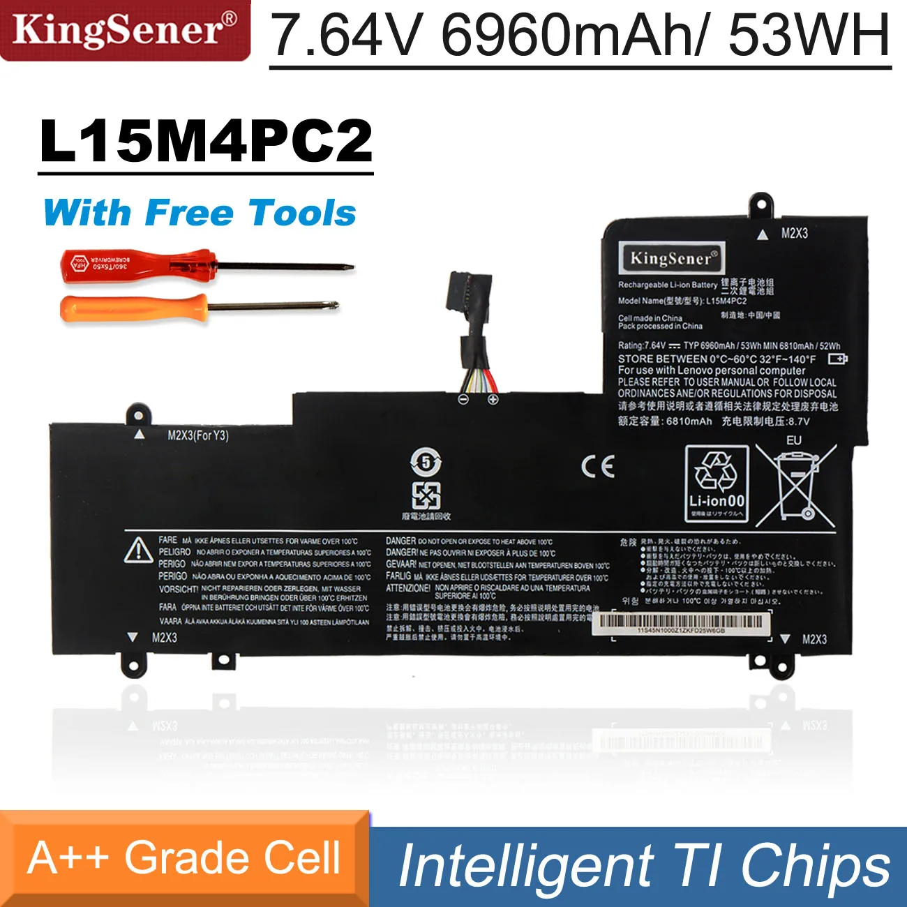Bateria do Portátil de Kingsener L15m4pc2 L15l4pc2 para Lenovo Yoga 71014isk 710-14ikb 710-15isk 710-15ikb 5b10k90778 5b10k90802 6960mah