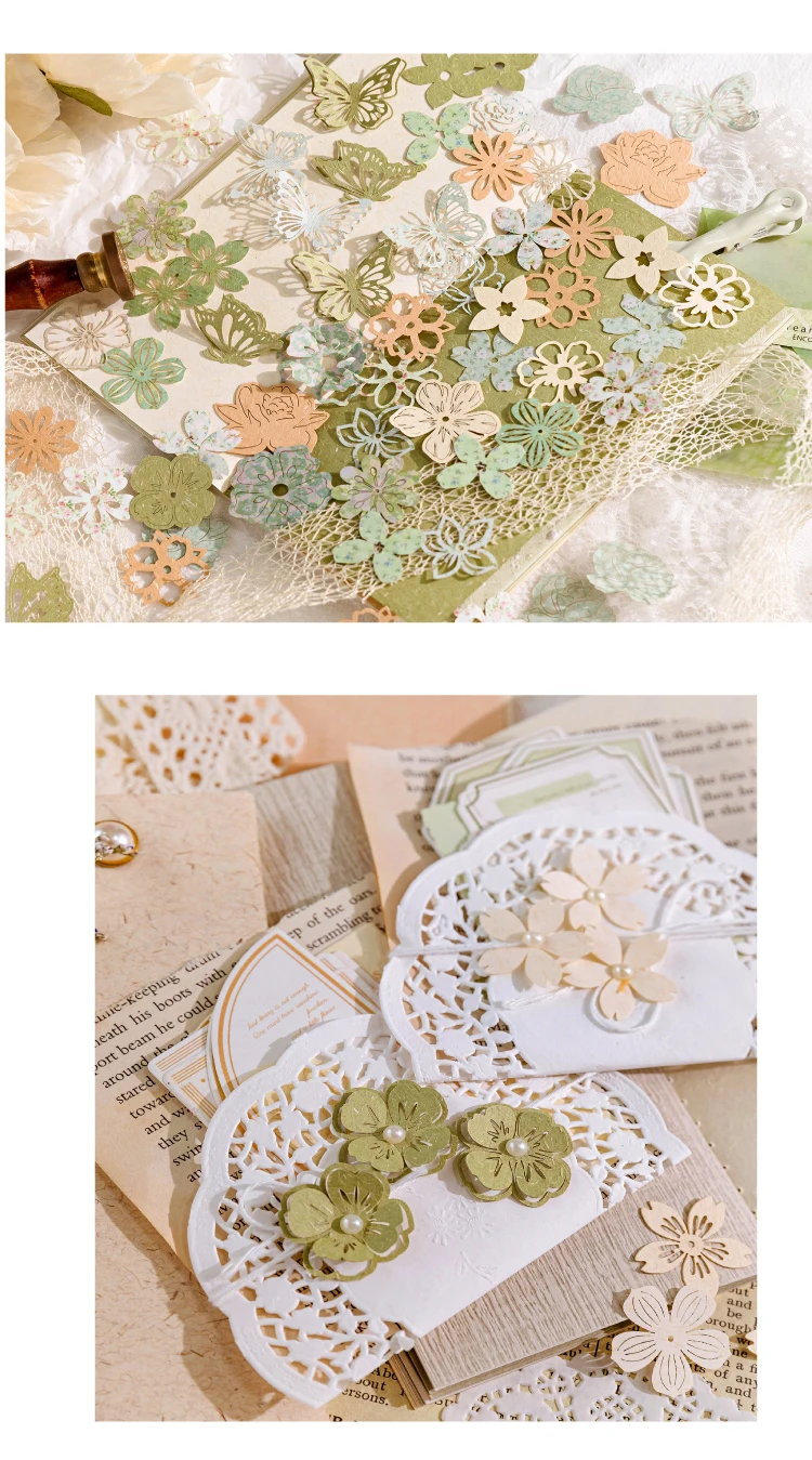 50 Stück Vintage-Spitze, hohler Rahmen, florales Material, Papier, Junk-Journal, Planer, Scrapbooking, dekorative Fotoalben, Bastelbedarf – Detail 7