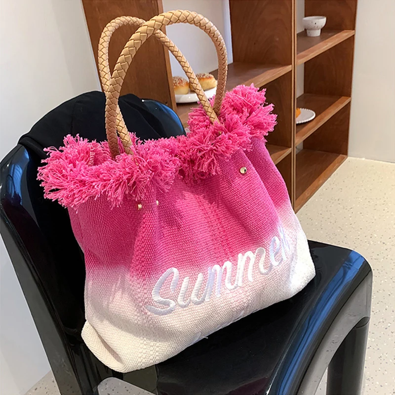 Luxury Designer Women's Shoulder Bags In 2023 Fashion New Contrasting Color Large Capacity Ladies Handbag Female Tassel Tote Bag