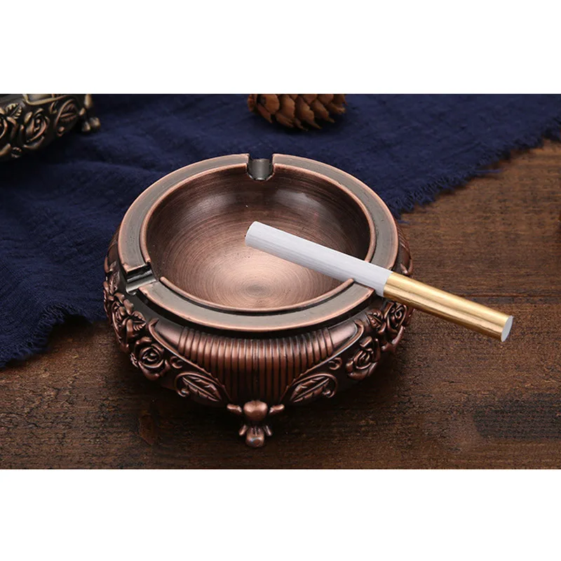 Metal Ashtray Mini Vintage Metal Ashtray with Embossed Flower for Outdoor and Indoor Use