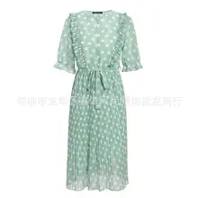 Robe plissée en mousseline de soie, petite robe transparente mi longue à pois pour femmes, mode 2022