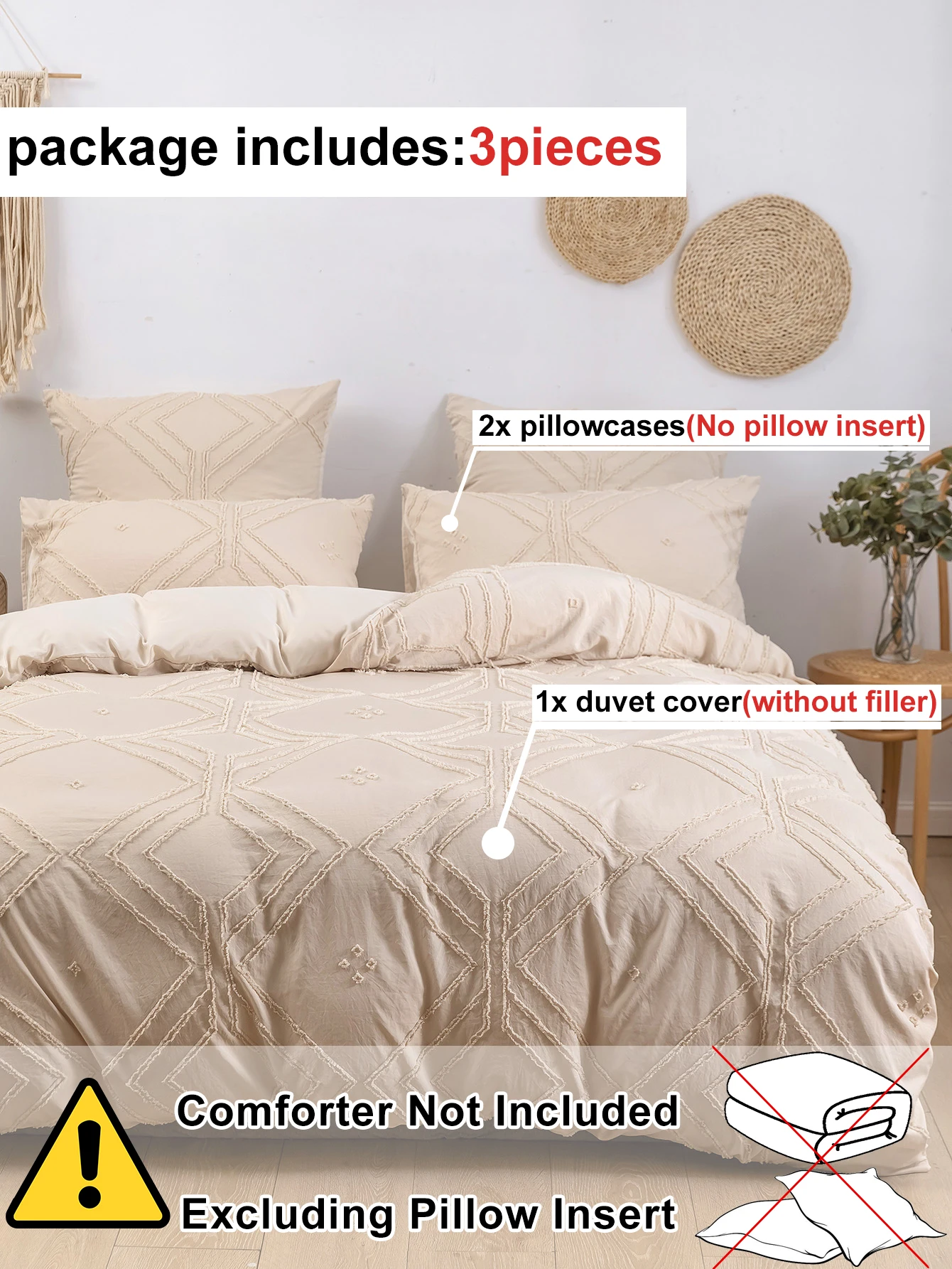 3-piece tufted microfiber bedding cover set with duvet cover on a cozy bed