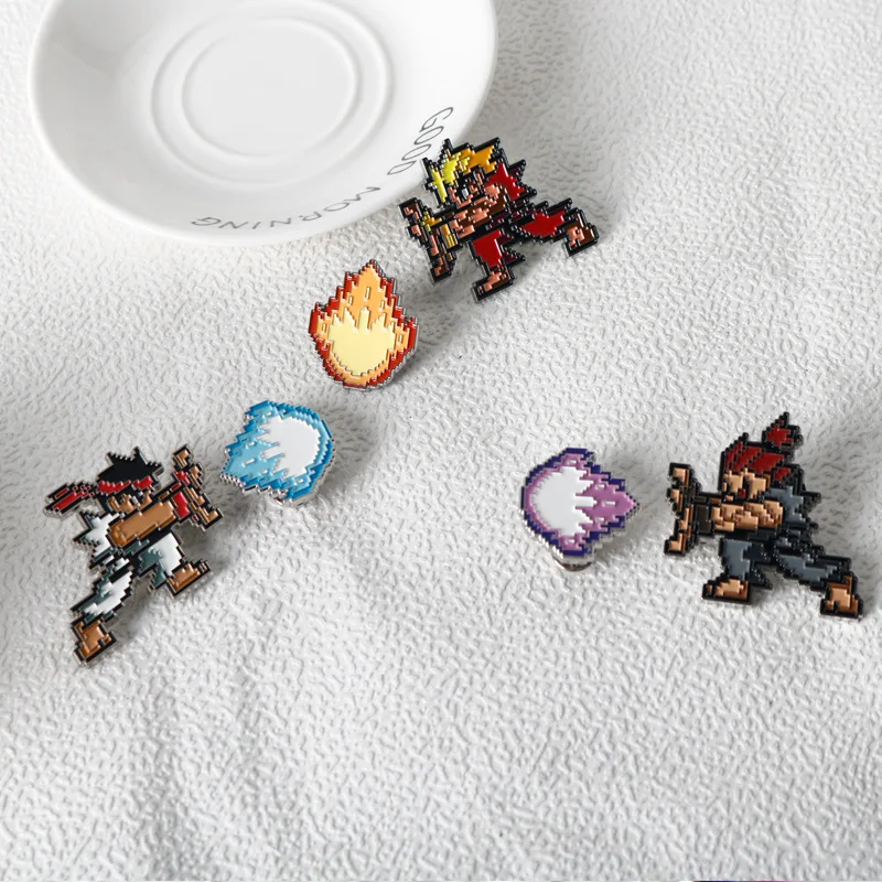 Game Cosplay Props Anime Brooches Game Brooch Classic Game Badge Brooch Cartoon Figure Street Fighter Enamel Lapel Pins Cute Cosplay Props Jewelry Gift for Friends
