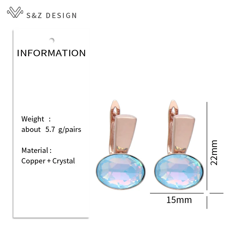S&Z DESIGN New Fashion Egg Shape Oval Crystal Drop Earrings For Women Wedding Jewelry 585 Rose Gold Color Smooth Metal Eardrop