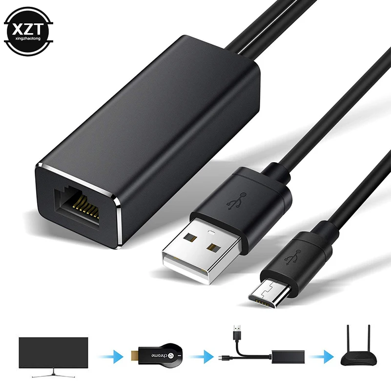 10/100 Mbps USB Ethernet Adapter For Chromecast Micro USB2.0 To RJ45 For Fire TV/Google For Chromecast TV Stick USB Network Card high quality tv stick TV Sticks