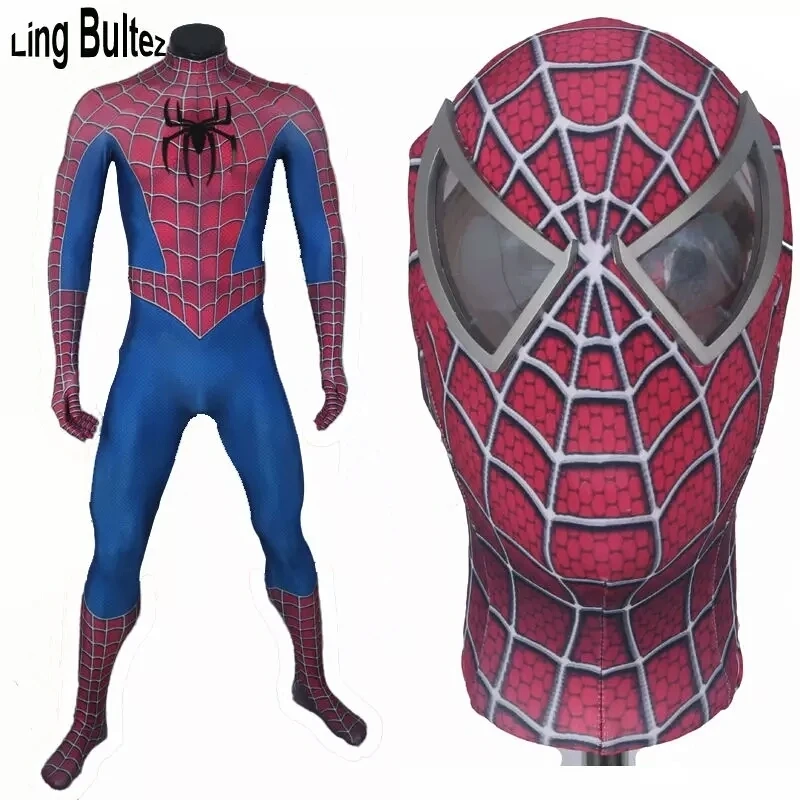 

Ling Bultez High Quality Red Raimi Costume Spider Toby Cosplay Costume With Relif Logo Mirror Lens