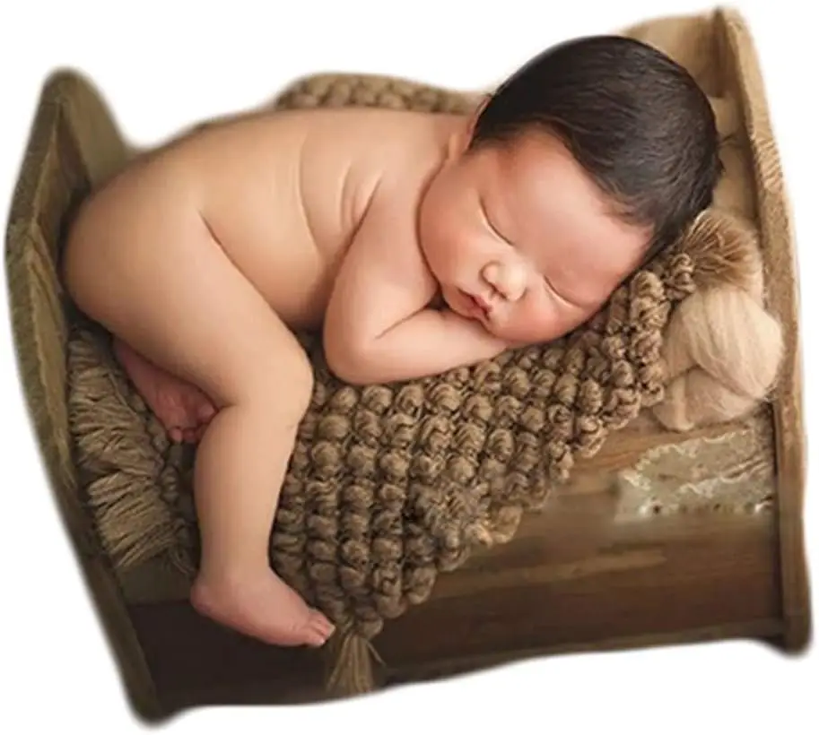 Baby Photography Props: Beige Braid Wool Basket Filler and Blanket