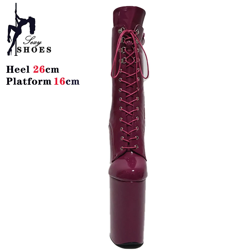 New Thin Heel 26CM/10inches Patent PU Pole Dancing Shoes High Heel Lacing Platform Women Ankle Boots Sexy Fetish Stripper Shoes