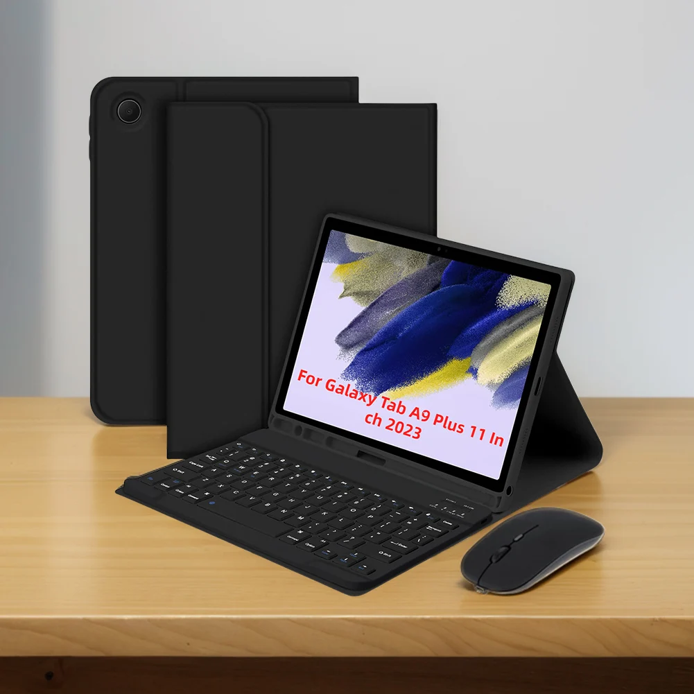 For Samsung Galaxy Tab A9 Plus 11 Inch Case with Bluetooth-Compatible Keyboard Cover with Mouse Smart Cover Leather Folio