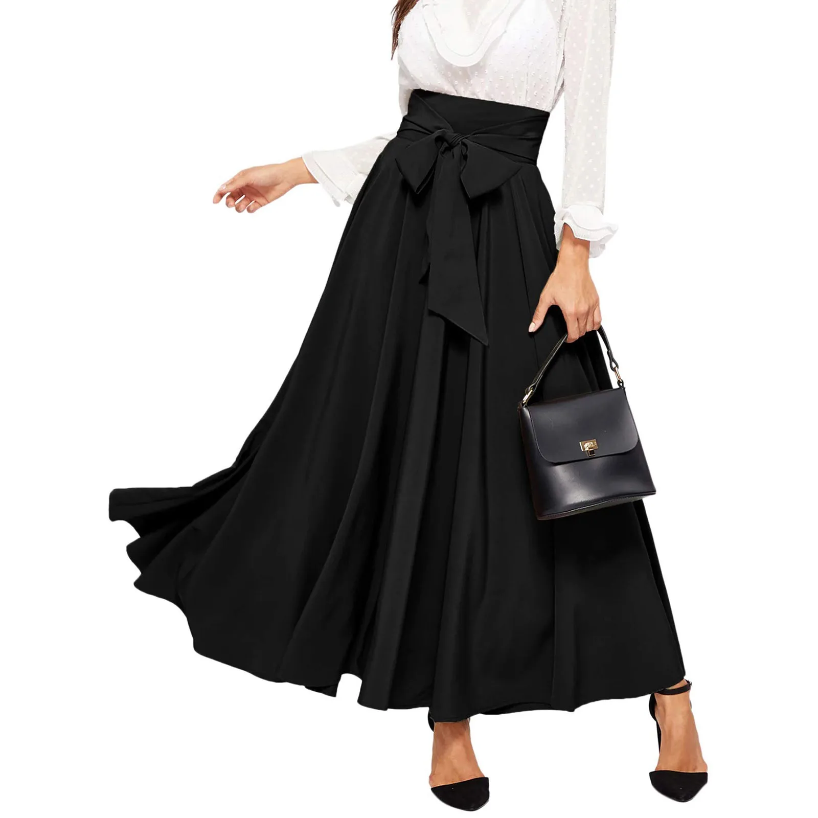 

Women's High Waist Skirt Korean Fashion Mid-length Summer Slimming Umbrella Skirts Fresh Gentle Simple Gentle Solid Dress