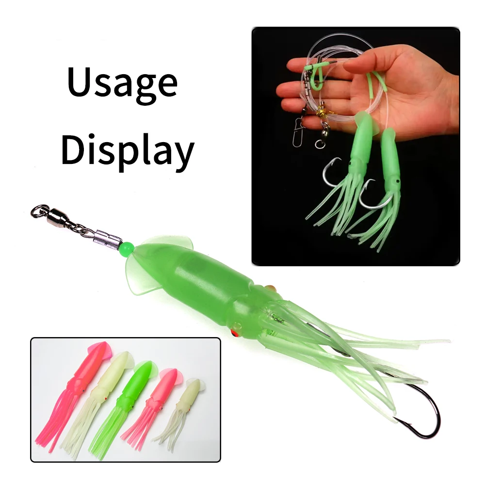 Ellllv 3PCS 12/14/17cm Luminous Green Soft Squid Skirts Saltwater