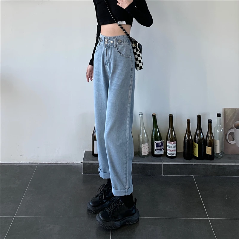 Hzirip Blue S-L Women Jeans Fashion High Waist Casual OL Loose New Summer 2022 Chic Lady Denim Slim Straight Wide Leg Pants straight jeans