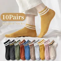 10 Pairs of Women's Spring and Summer Four-seasons Striped Solid Color Simple Fashionable and Comfortable School Students Socks 1
