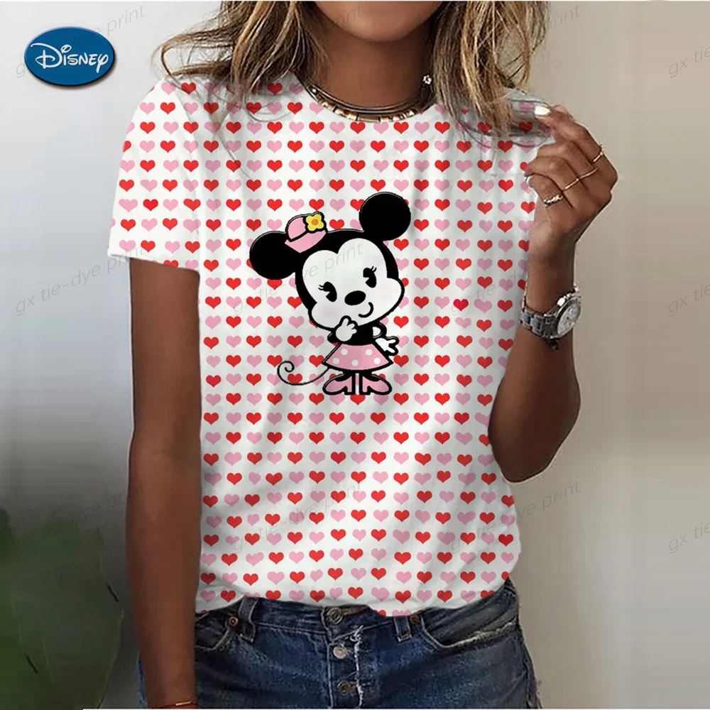 Disney Mickey Mouse Print Summer T Shirt for Women Oversize T-shirt Round Neck Clothes Pulovers Top Graphic T Shirts Casual 5