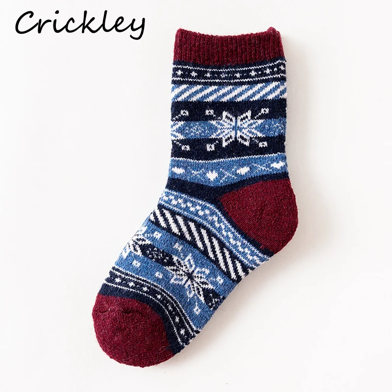 Children Winter Wool Socks Fair Isle Jacquard Weave Pattern Socks for Boys Girls Thickening Keep Warm Breathable