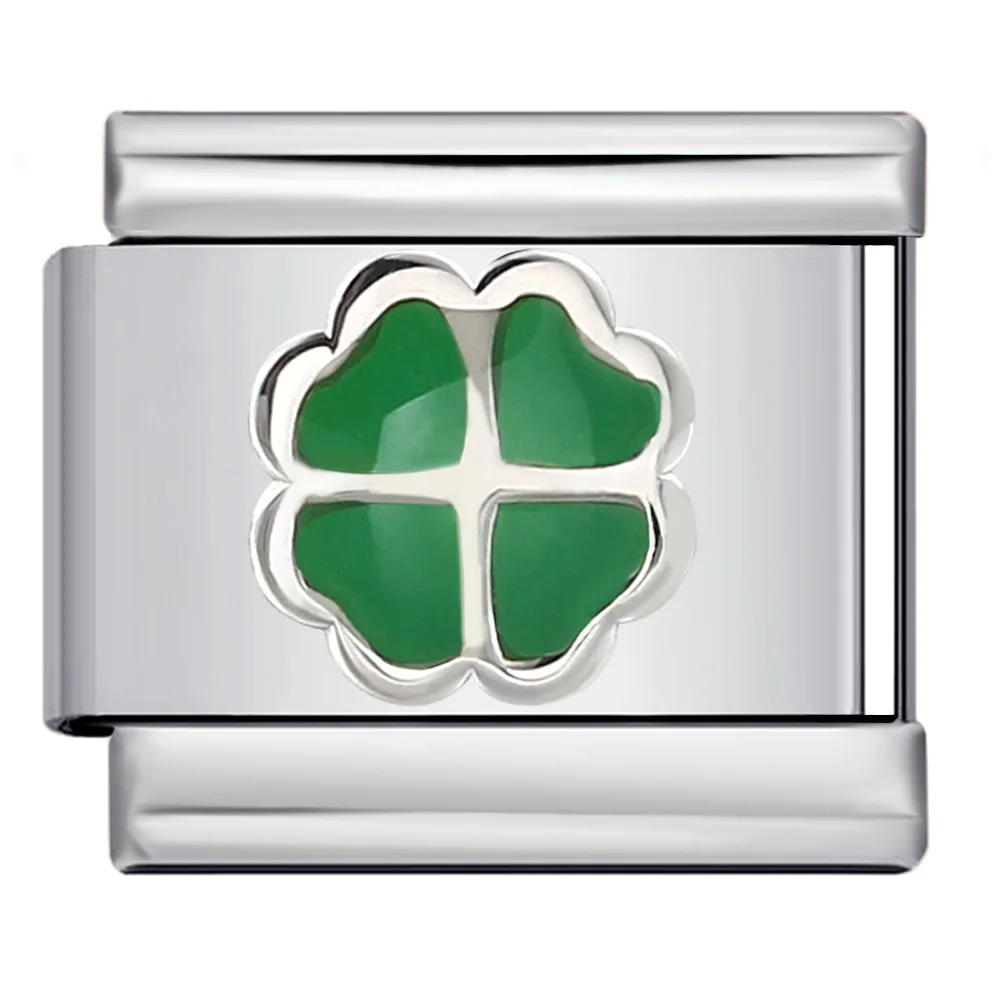 Einfachheit, bunt, rot, grün, gelb, blau, vierblättriges Kleeblatt, italienischer Charm-Link, passend für 9 mm Edelstahl-Armbänder, DIY-Perlen – Detail 4