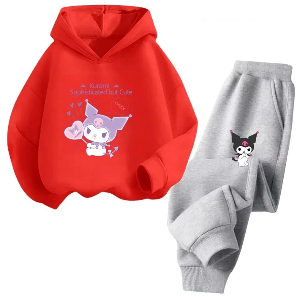 thumbnail image 1 of Conjunto de sudadera con capucha Kuromi para niños, linda sudadera con estampado de dibujos animados de anime, ropa gruesa y cálida de manga larga para niñas de Hello Kitty, 1 of 5