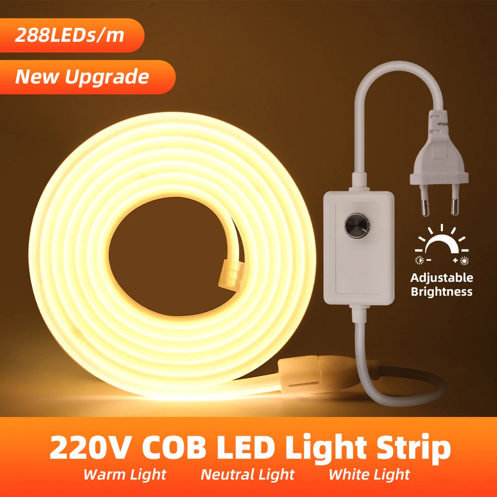

Приглушаемая Светодиодная лента COB, неоновая Светодиодная лента 220 В 288 светодиодов/м Ra90, водонепроницаемая уличная садовая лампа FOB, силиконовая лента для домашнего освещения кухни