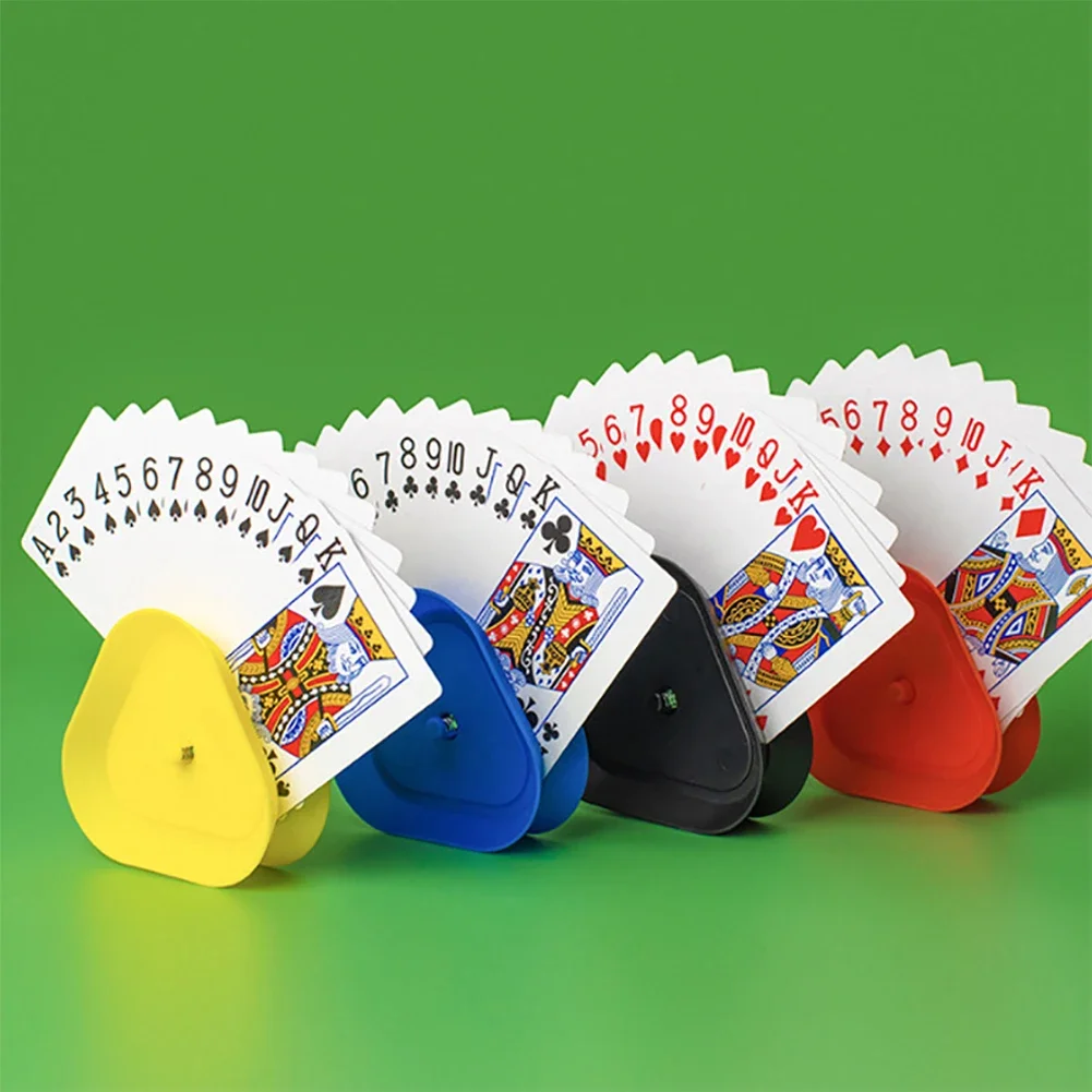Card Game Holder Hands-Free Playing Card Holder Board Triangle Shaped Poker Rack Plastic playing card holder For Seniors Children Adults 4pcs