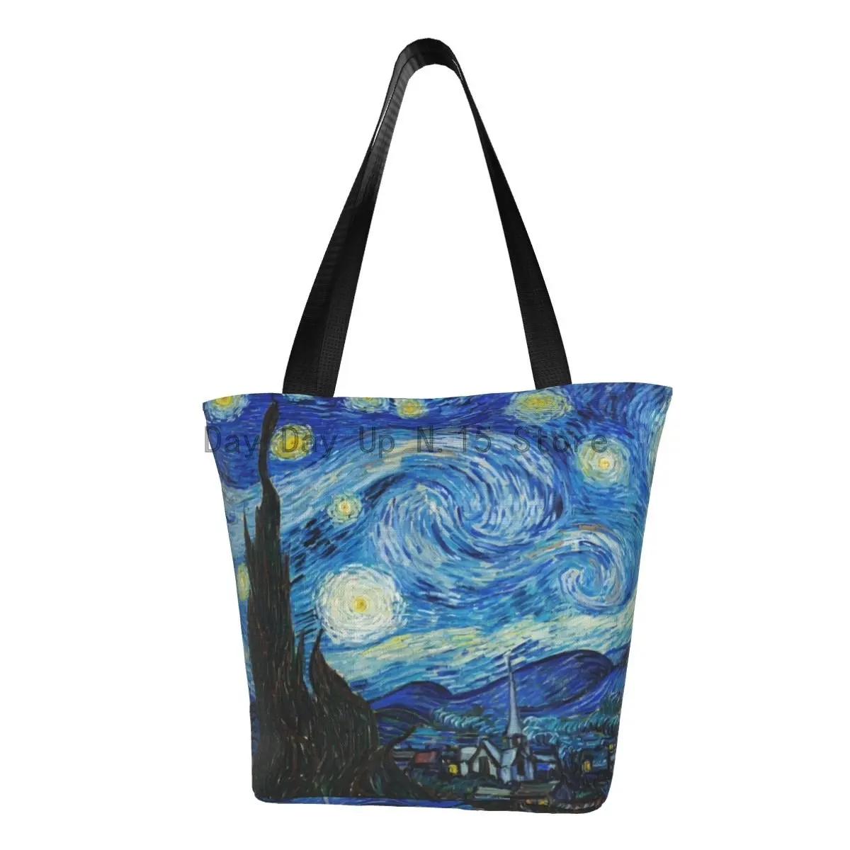 

Funny Vincent Van Gogh Starry Night Shopping Tote Bags Reusable Oil Painting Art Grocery Canvas Shopper Shoulder Bag