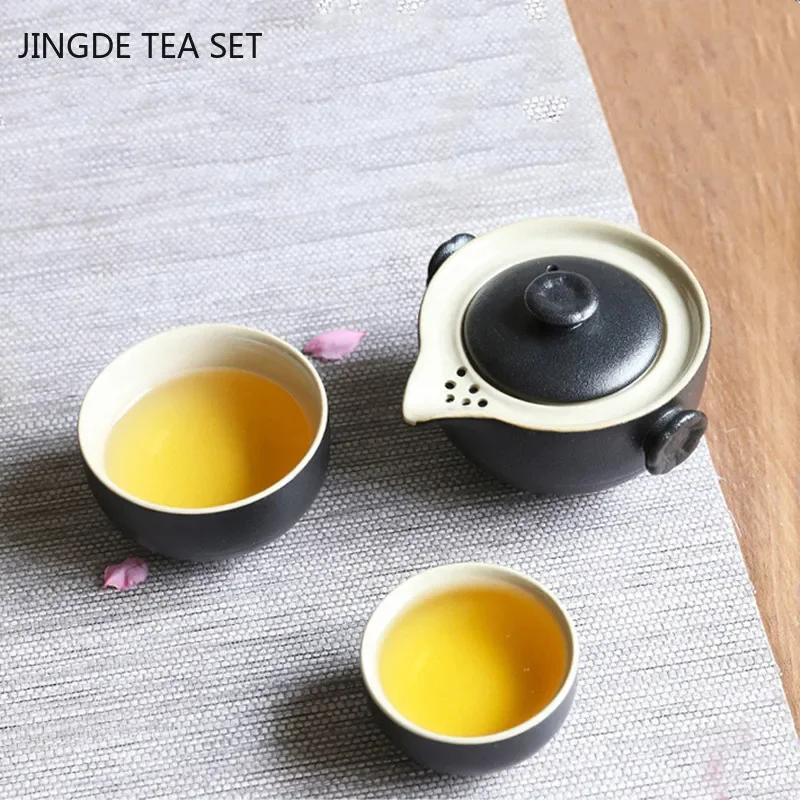 1 Teapot+2 Teacups Black Ceramic Tea Pot and Cup Set Outdoor Travel Portable Teaware Household Tea Set Tea Ceremony Gifts