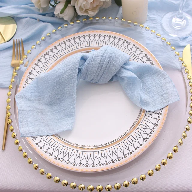 10 pièces serviettes en tissu de coton gaze tissu bleu 30x30 cm pour fête de mariage anniversaire serviette de thé Table bébé douche serviettes de noël 4