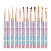 12 Style Mermaid Honeycomb Handle Nail Art Acrylic UV Gel Extension Brush Flower Design Drawing Painting Pen Manicure Set 1
