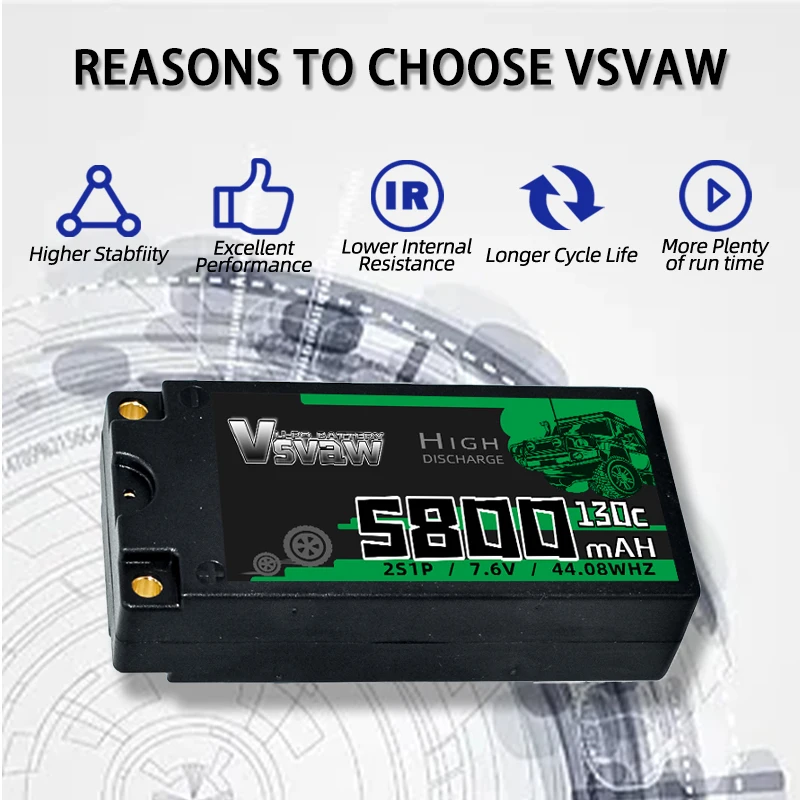 Batterie LiPo 2S 7.6V 5800mAh 130C RC avec Prise EC5/XT60/XT90/Deans
