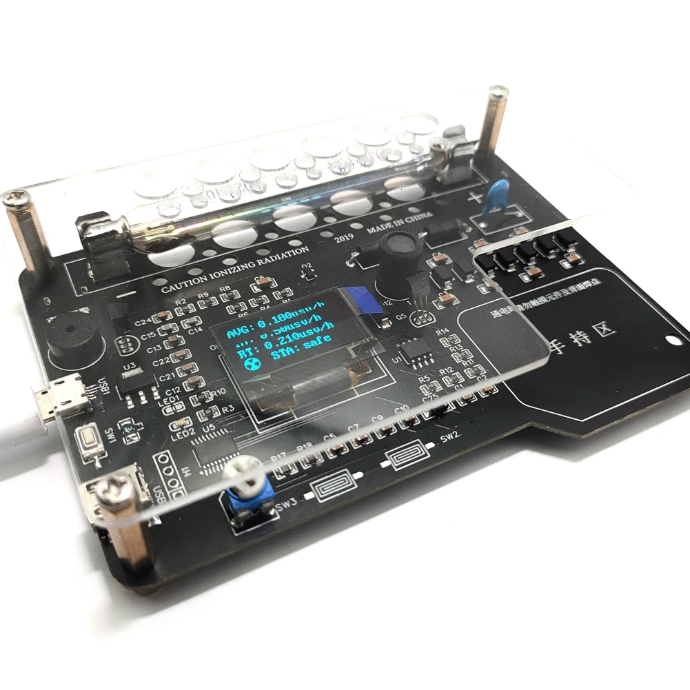 Simple Assembled DIY Geiger Counter Kit Module Nuclear Radiation Detector X &gamma; &beta;-rays Iodine131 Detector with OLED Display Screen