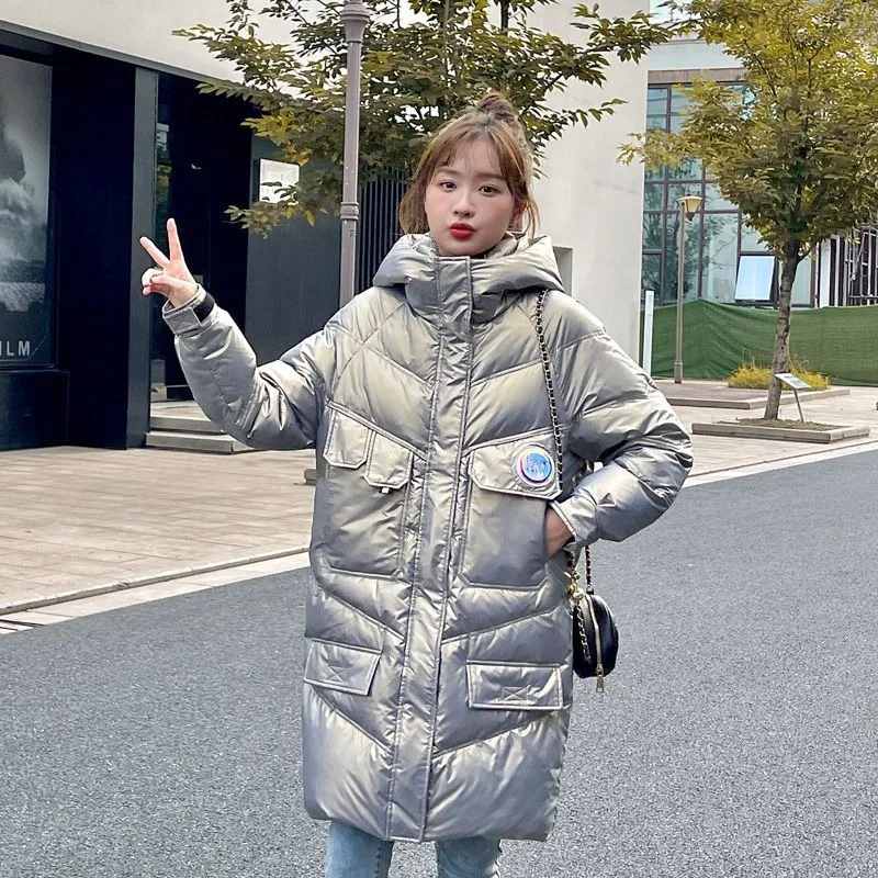 2023 New Women Down Jacket Winter Coat Female Mid Length Version Parkas Loose Thick Warm Outwear Hooded Fashion Overcoat